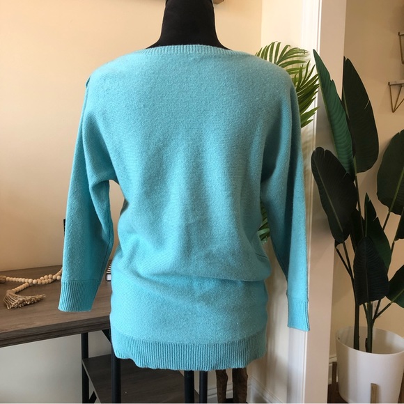 Ann Taylor Lambswool Turquoise 3/4 Sleeve Crewneck Sweater Small - Picture 7 of 7